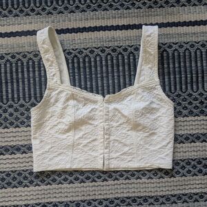 White Textured Floral Crop Top